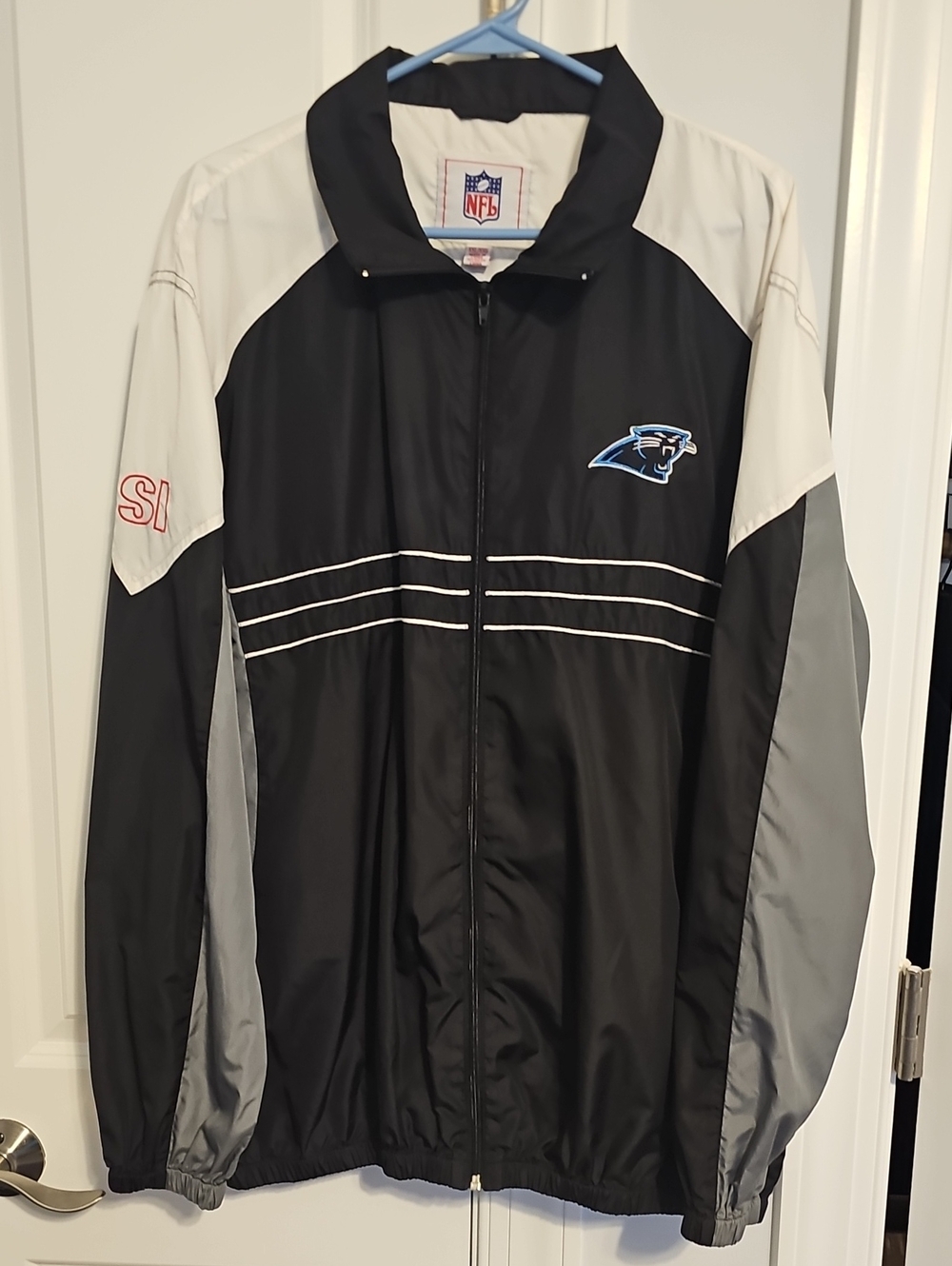 NFL Black White and Gray Carolina Panthers Windbreaker Jacket